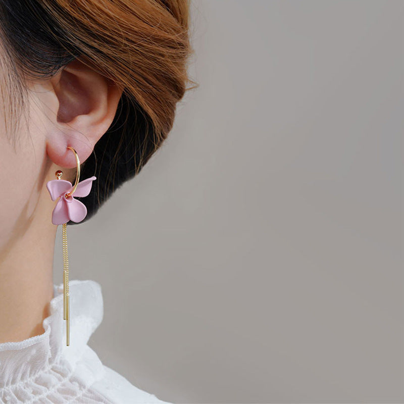 Asymmetric Flower Ball Tassel Earrings