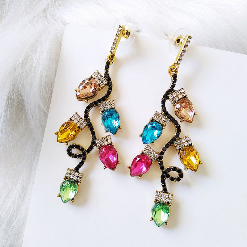 Exaggerated Alloy Diamond Earrings Colorful Earrings Female Ear Jewelry