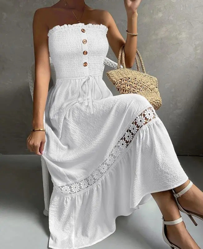 New Spring And Summer Lace Stitching Tube Top Dress