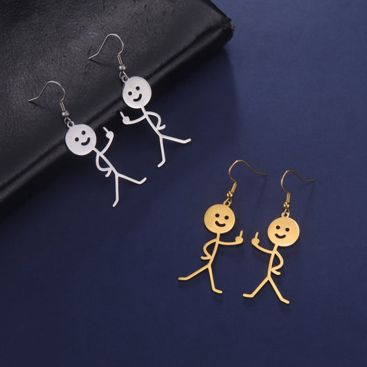 Creative Personality Fork Waist Vertical Middle Finger Funny Smiling Face Villain Female Earrings