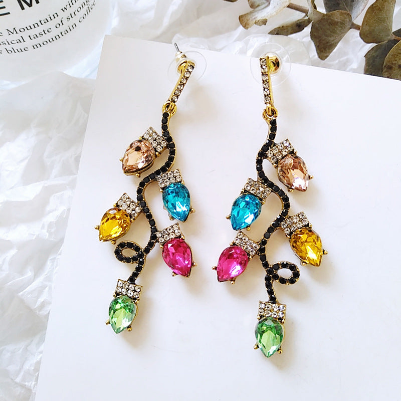 Exaggerated Alloy Diamond Earrings Colorful Earrings Female Ear Jewelry