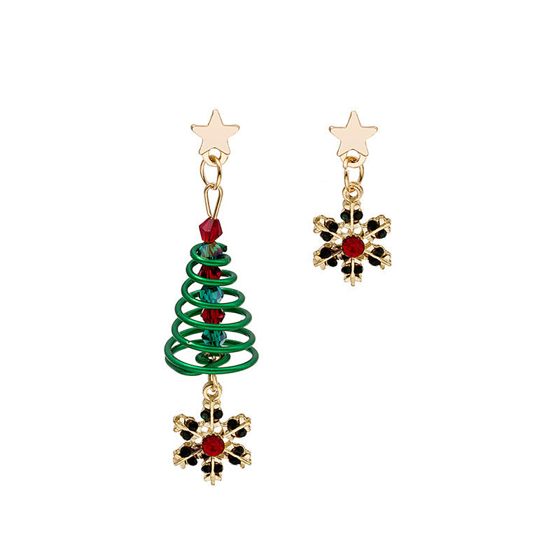 Creative Asymmetric Spiral Christmas Tree Pendant Stud Earrings
