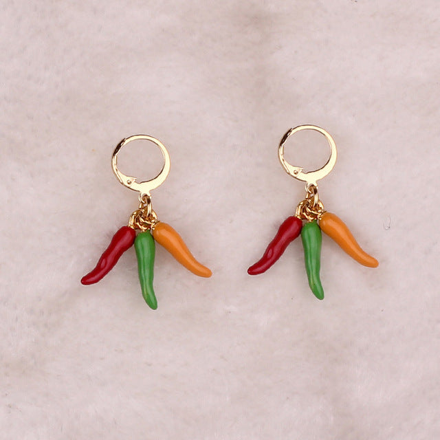 Personalized Little Chili Pepper Earrings Tri Color Hip Hop Style