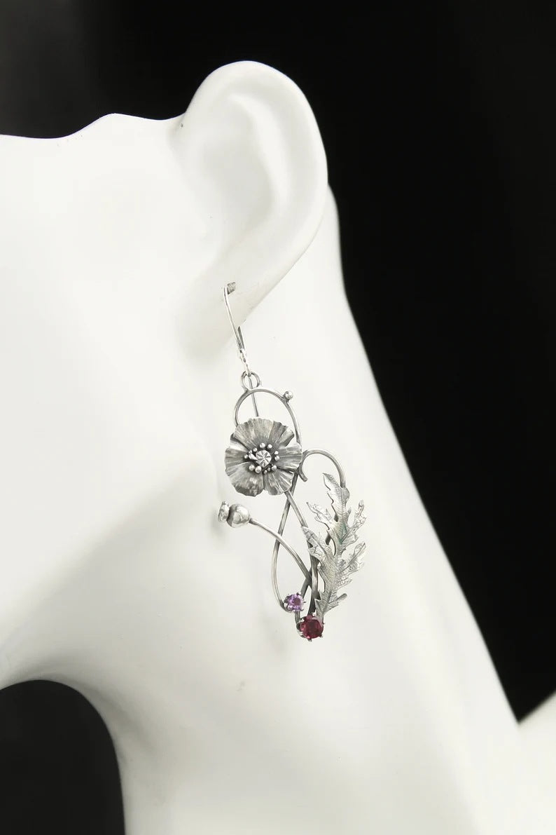 European And American Natural Fashion Silver Earrings Multicolor