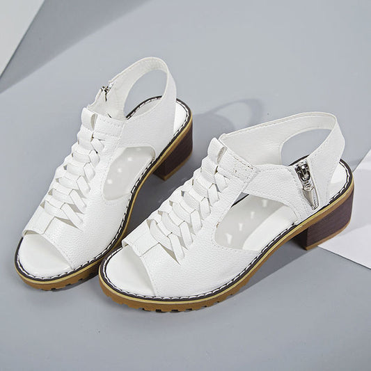 Summer New Mid Heel Sandals Female Fashion Fish Mouth Zipper Thick Heel Sandals