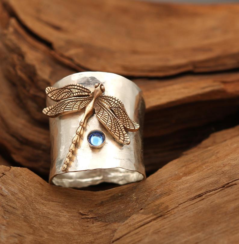 Gemstone Moonstone Dragonfly Ring Ladies