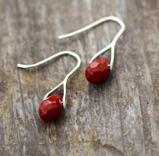 Elegant Lovely Natural Stone Drop Earrings Red Jasper