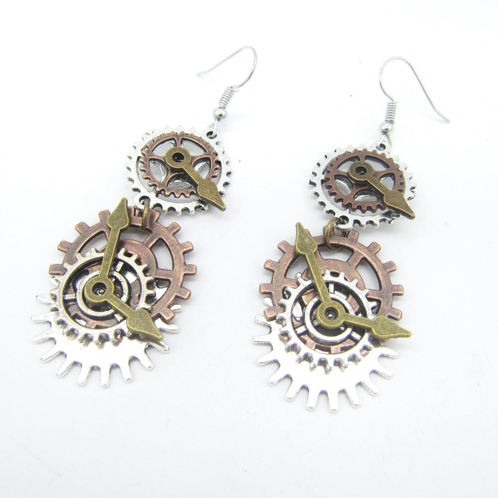 DIY Punk Earrings From Old Times Mechanical Gear Patchwork