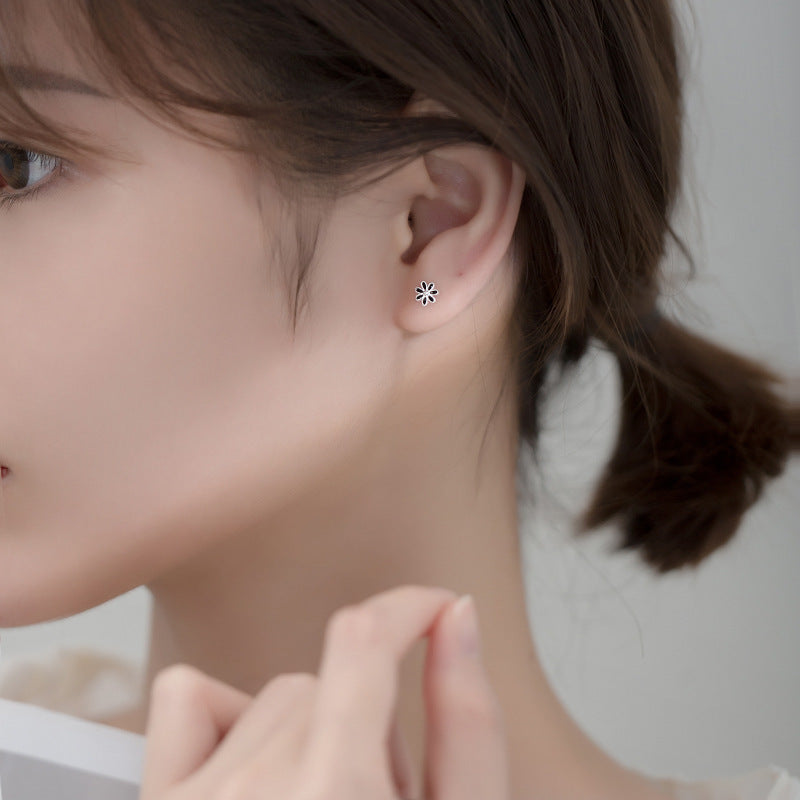 Silver And Black Flower Earrings Petite Forest