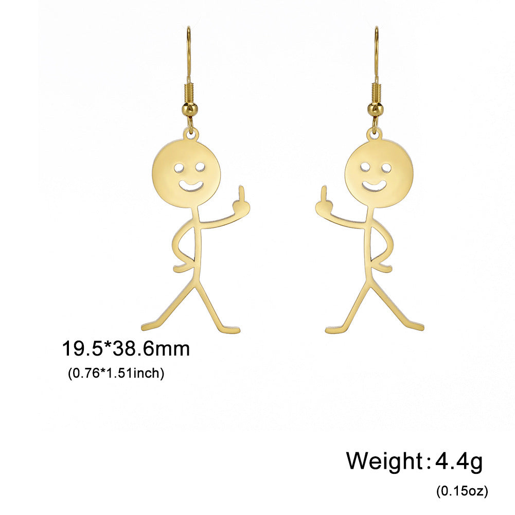 Creative Personality Fork Waist Vertical Middle Finger Funny Smiling Face Villain Female Earrings