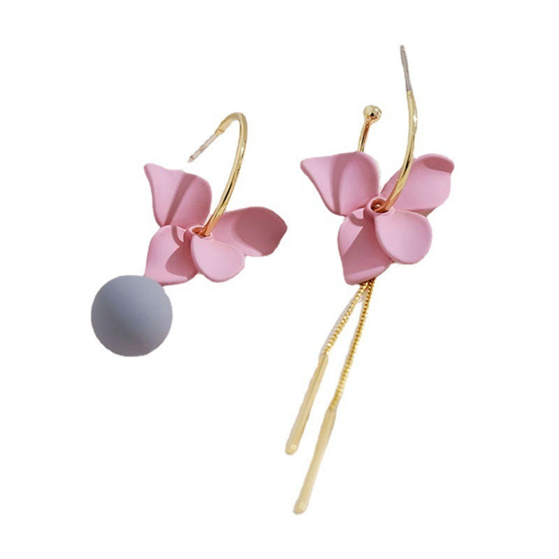 Asymmetric Flower Ball Tassel Earrings