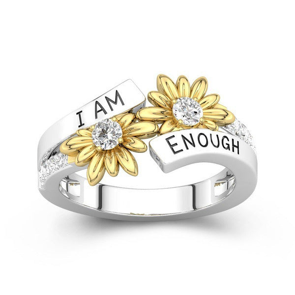 European And American English Fashion Diamond Two-tone Little Daisy Women's Ring