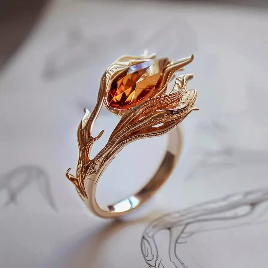 Flame Phoenix Orange Crystal Ring