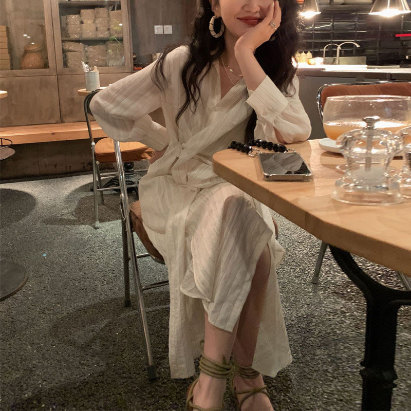 French Striped Dress Long Women