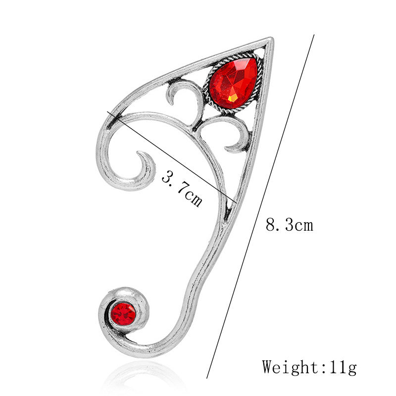 Fairy Ear Cuff Earring Red Crystal Stone Elf Ear Clip Earrings