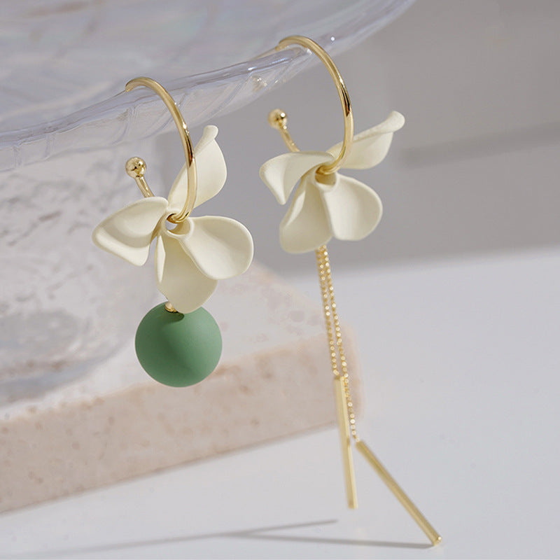 Asymmetric Flower Ball Tassel Earrings