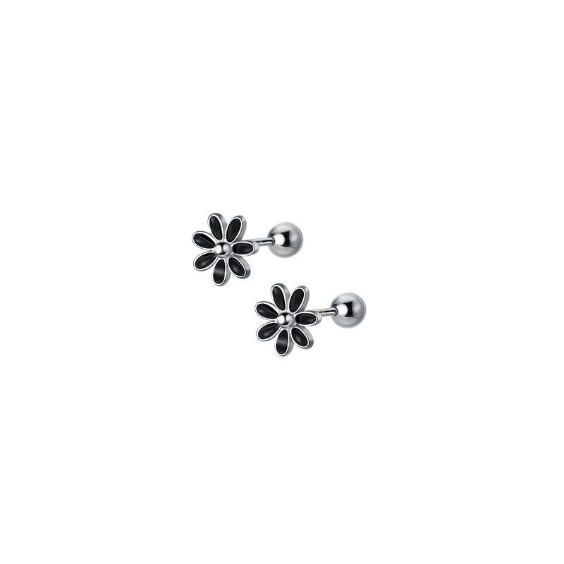 Silver And Black Flower Earrings Petite Forest