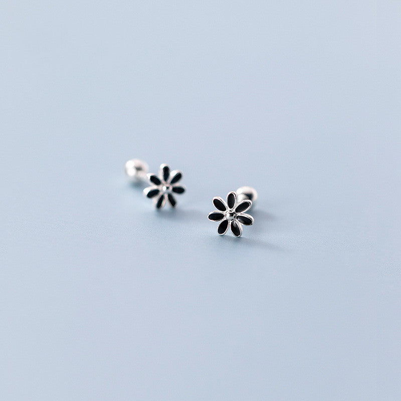 Silver And Black Flower Earrings Petite Forest