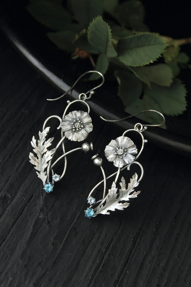European And American Natural Fashion Silver Earrings Multicolor