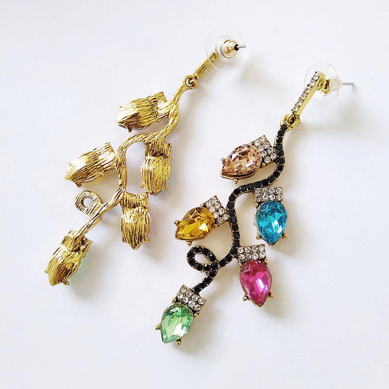 Exaggerated Alloy Diamond Earrings Colorful Earrings Female Ear Jewelry