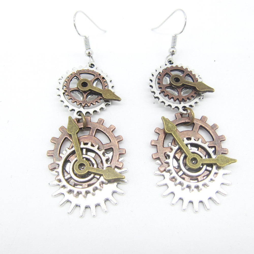 DIY Punk Earrings From Old Times Mechanical Gear Patchwork