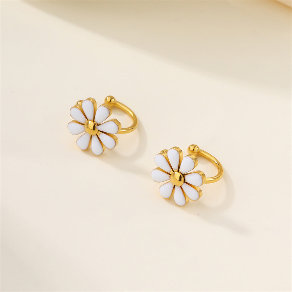 Ear Clip Stainless Steel White Dripping Female