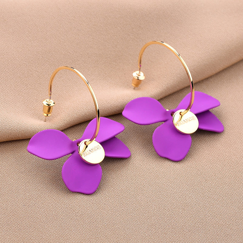 Silver Needle Net Red High-end Petal Earrings Trendy Fashion