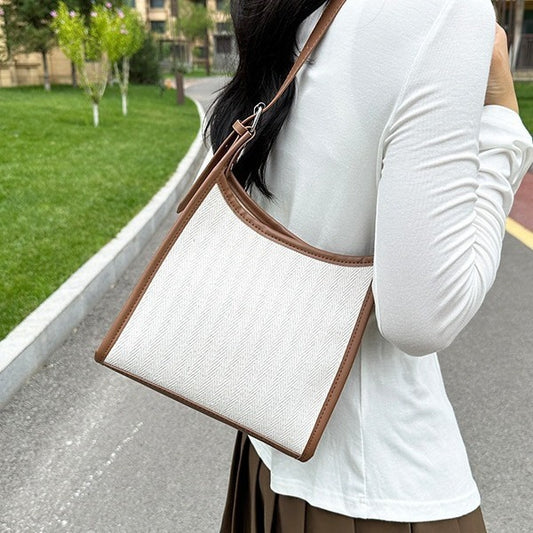 Korean Style All-match Stitching Canvas Underarm Bag Large Capacity