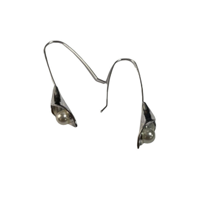 Geometric Silver Inlaid Pearl Dark Night Ear Hanging Retro
