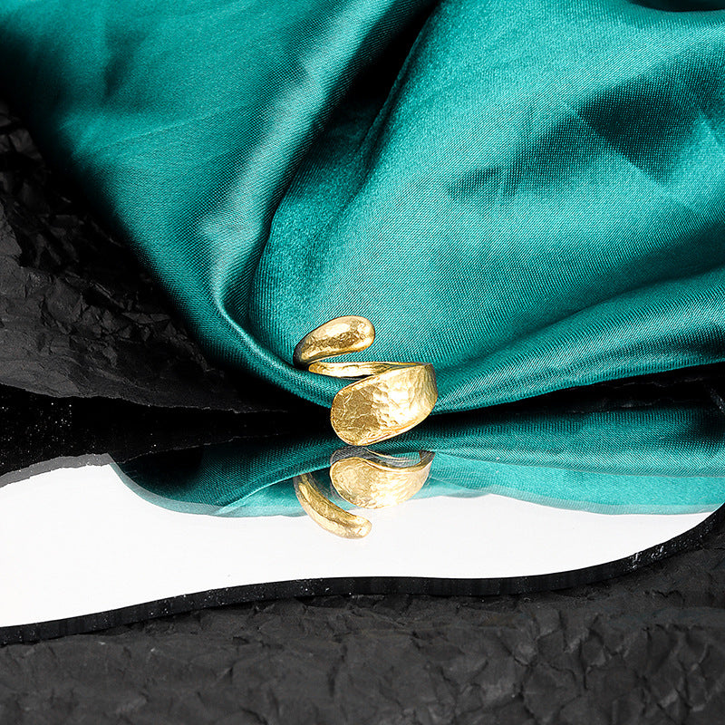 Irregular Concave And Convex Water Drop Gold And Silver Ring