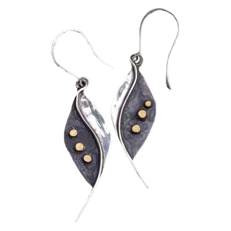 Vintage Original Ancient Silver Natural Leaf Earrings