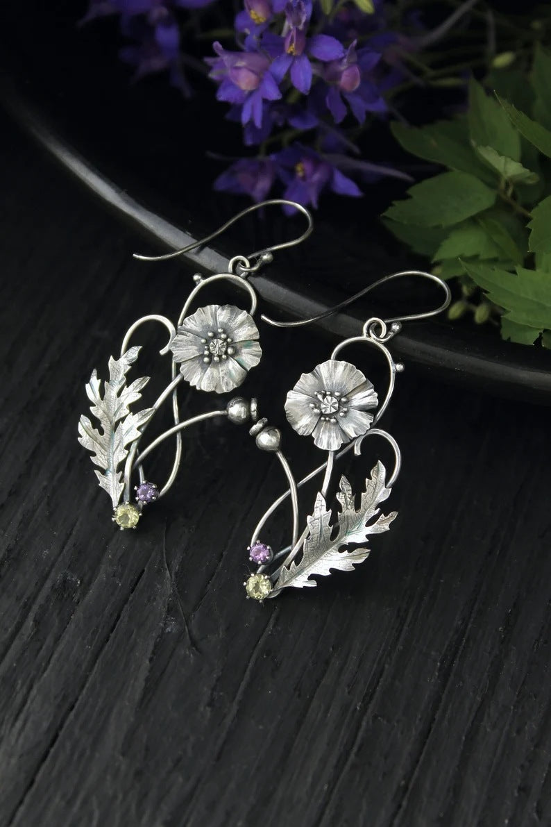 European And American Natural Fashion Silver Earrings Multicolor