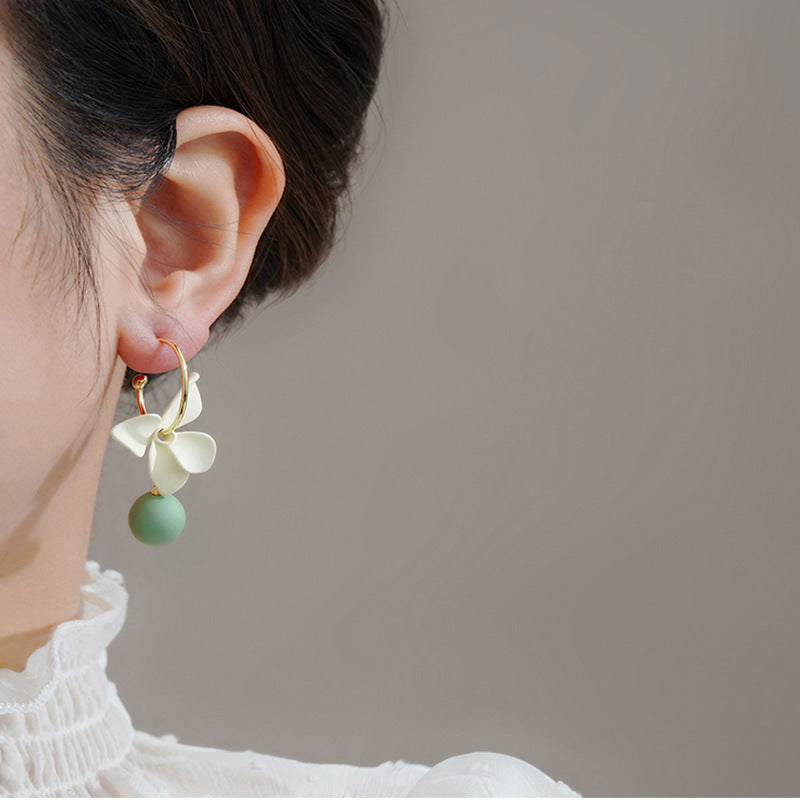 Asymmetric Flower Ball Tassel Earrings