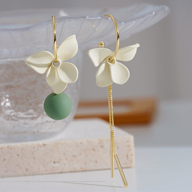 Asymmetric Flower Ball Tassel Earrings