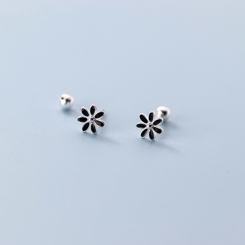Silver And Black Flower Earrings Petite Forest