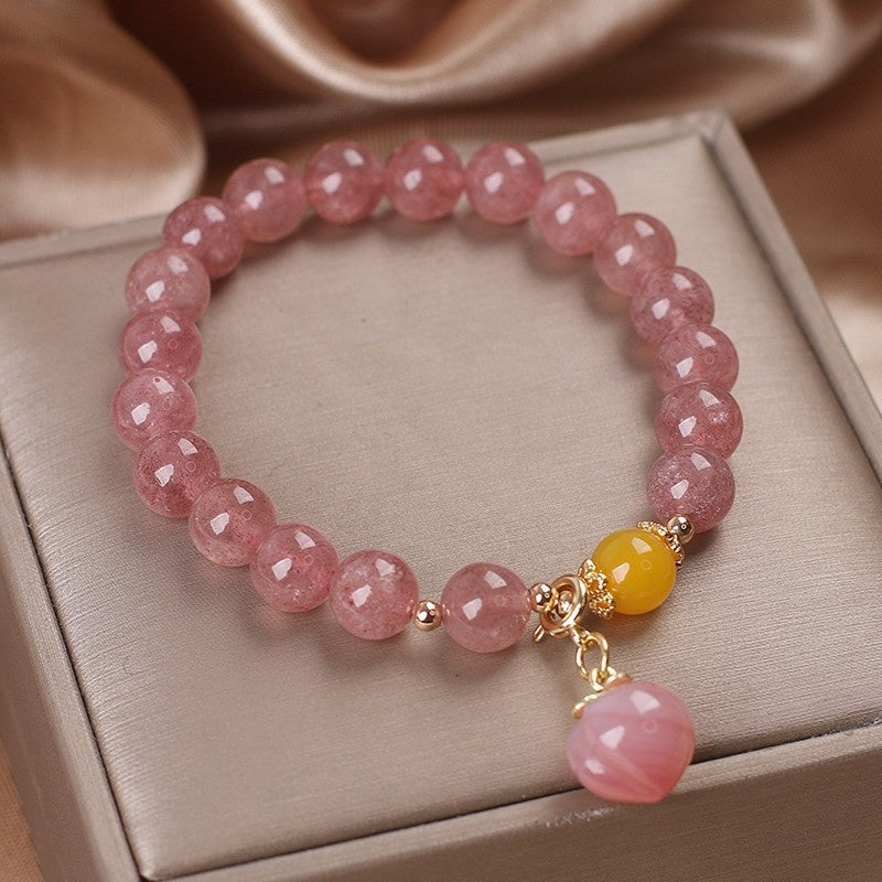 Natural Strawberry Quartz Beaded Bracelet Cute