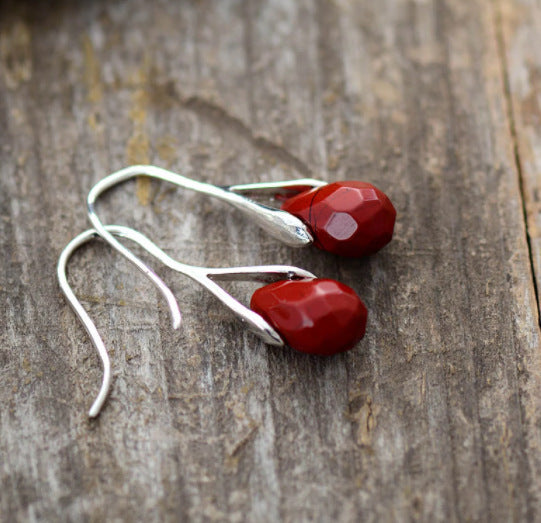 Elegant Lovely Natural Stone Drop Earrings Red Jasper