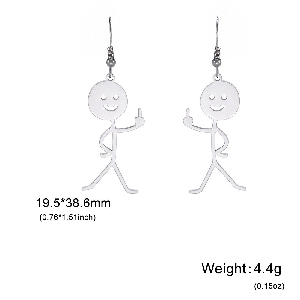 Creative Personality Fork Waist Vertical Middle Finger Funny Smiling Face Villain Female Earrings