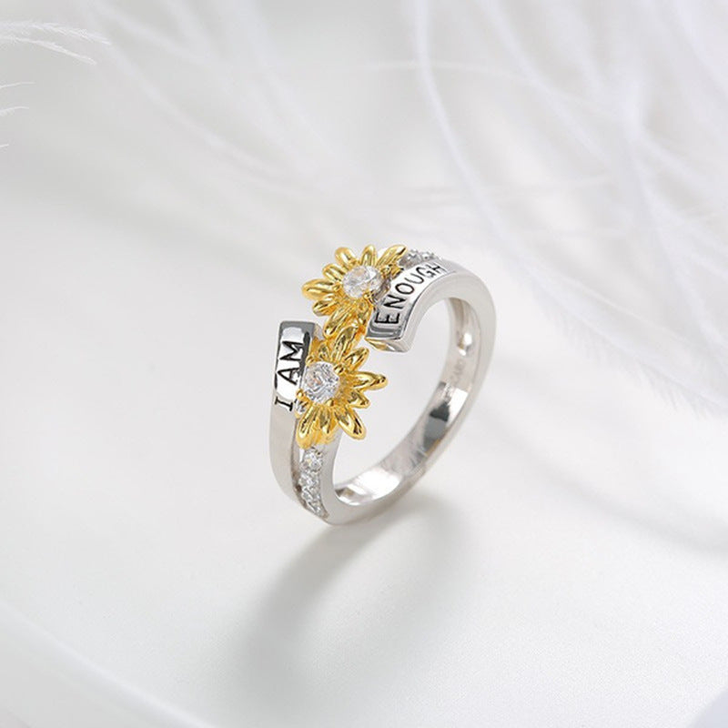 European And American English Fashion Diamond Two-tone Little Daisy Women's Ring