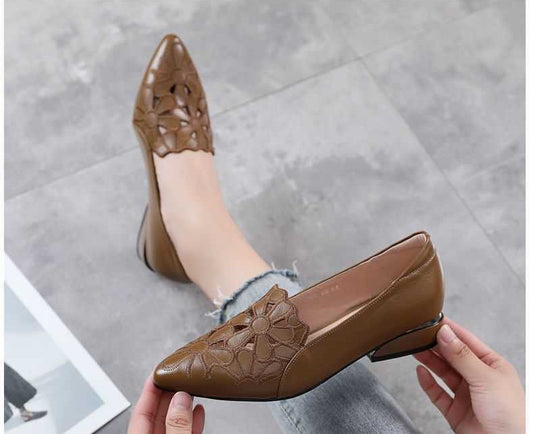 Light Luxury Hollow Embroidered Sandals Low Heel Work