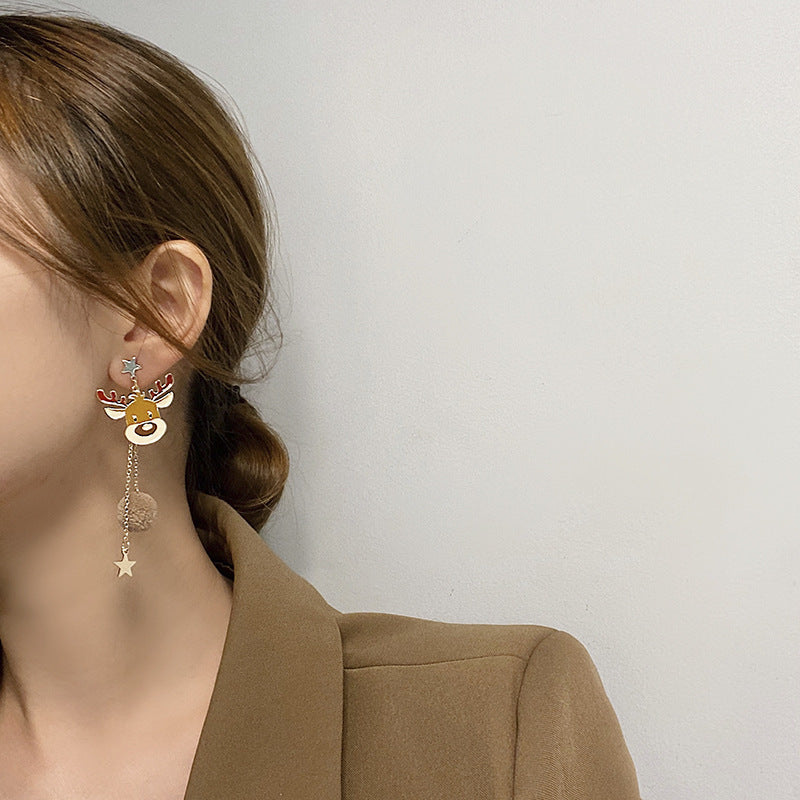 Christmas New Elk Earrings Long Tassel Earrings Five