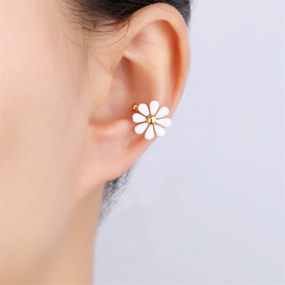 Ear Clip Stainless Steel White Dripping Female