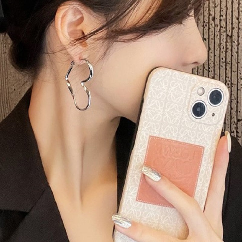 Vintage Girly Cutout Silver Peach Heart Earrings