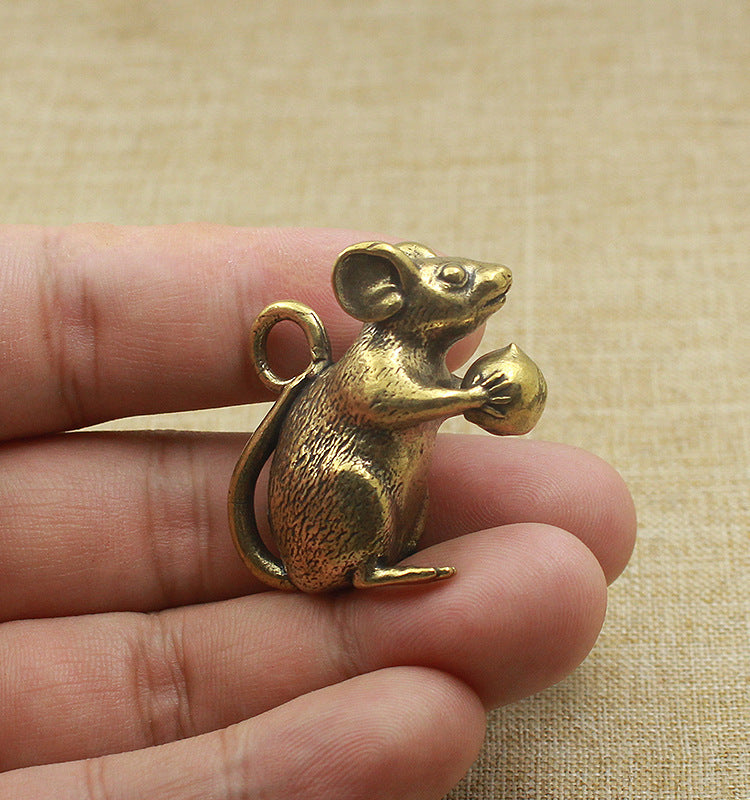 Pure Copper Zodiac Rat Offering Peach Twelve Crafts Ornaments