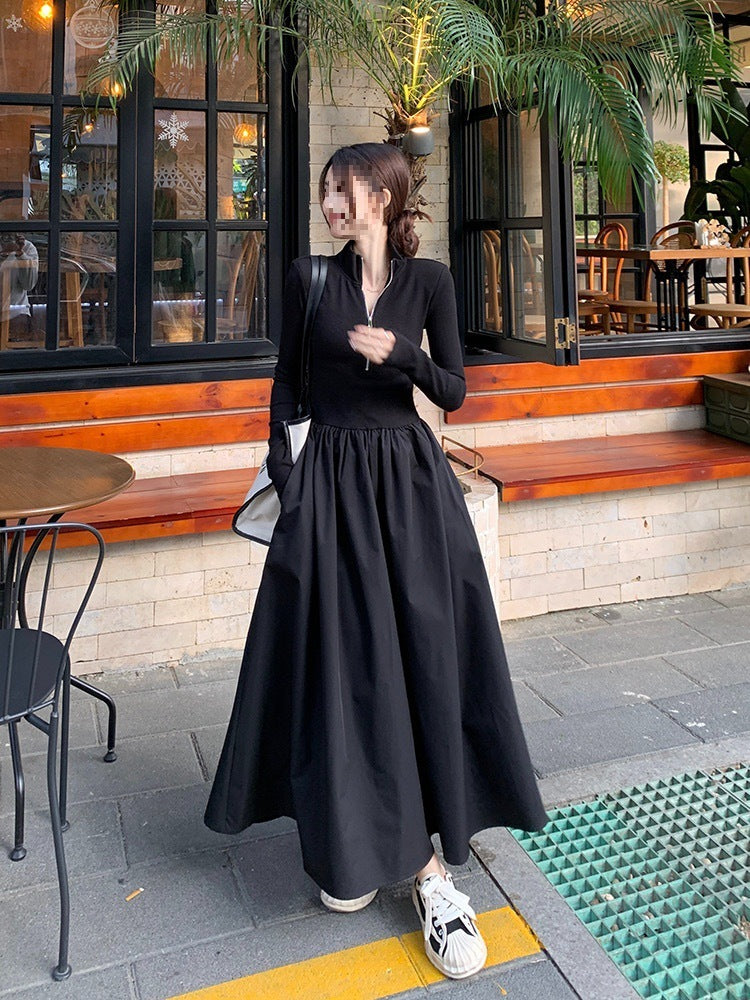 Fashionable Knitted Stitching Dress Women