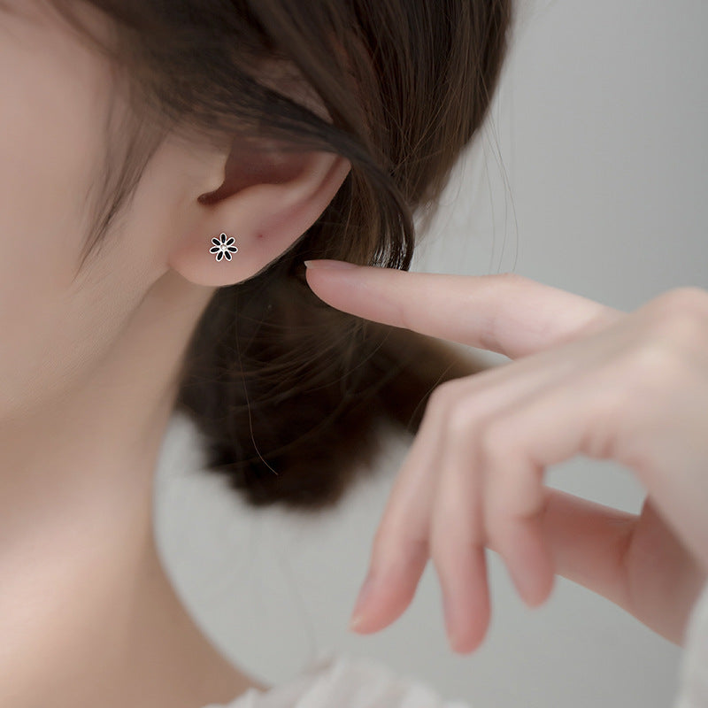 Silver And Black Flower Earrings Petite Forest