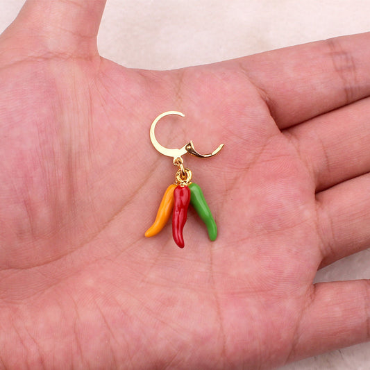 Personalized Little Chili Pepper Earrings Tri Color Hip Hop Style