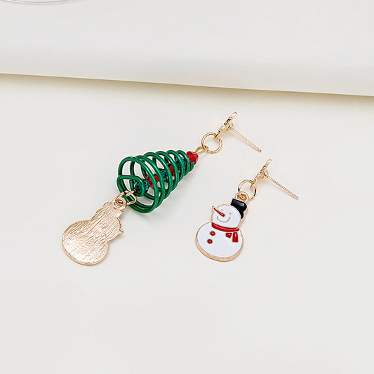 Creative Asymmetric Spiral Christmas Tree Pendant Stud Earrings