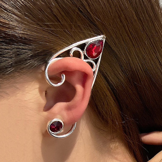 Fairy Ear Cuff Earring Red Crystal Stone Elf Ear Clip Earrings