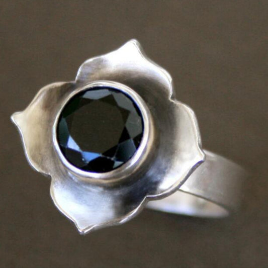 Women's Fashion Retro Style Silver Blue With Flowers Stone Ring